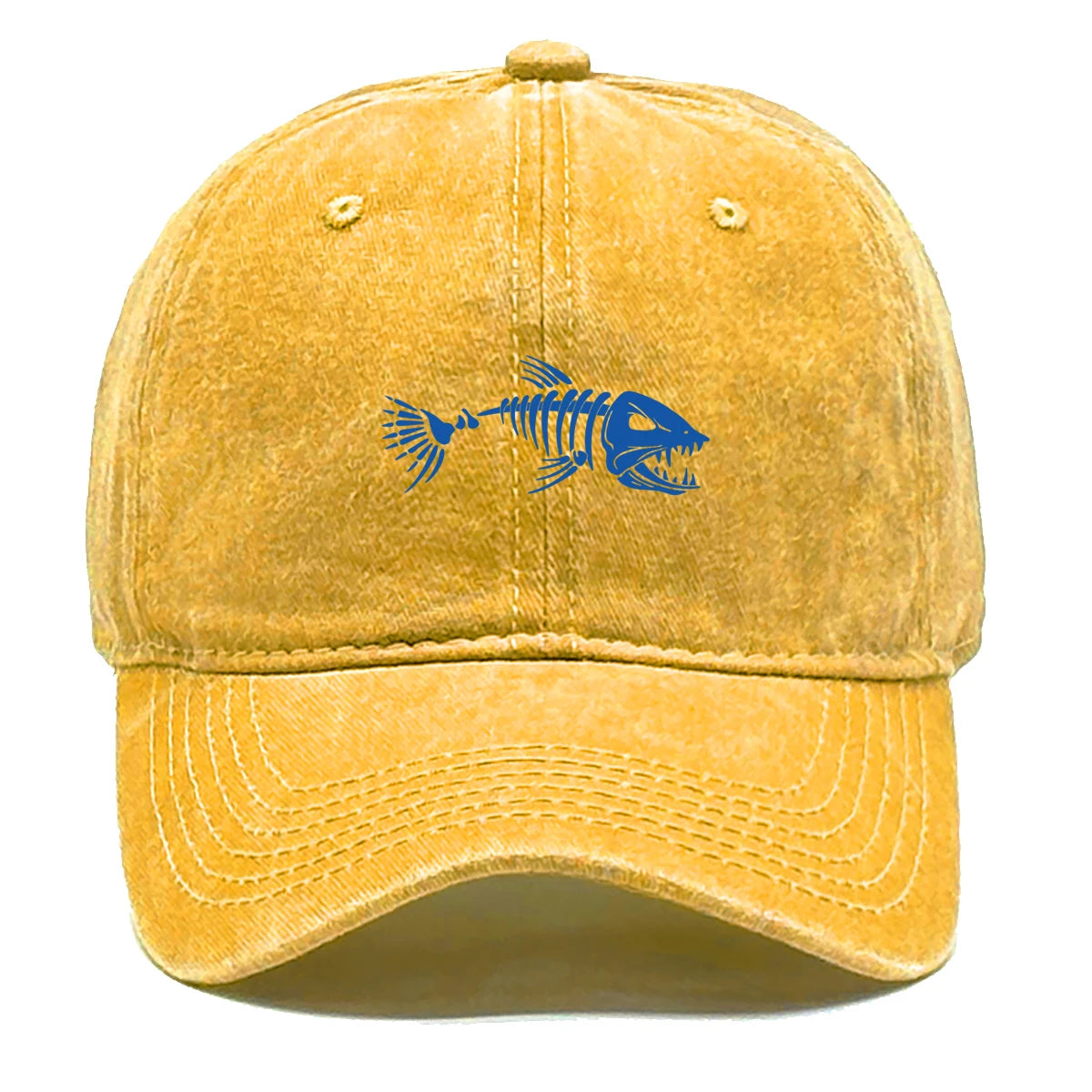 Vintage Washed Fish Skeleton Baseball Cap | Distressed Unisex Snapback Trucker Hat