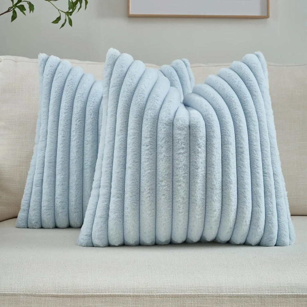 40x40 45x45 Faux Rabbit Fur Square Cushion Cover New Big Thick Striped Super Soft Solid Color Pillow Cover Sofa Decor Pillowcase