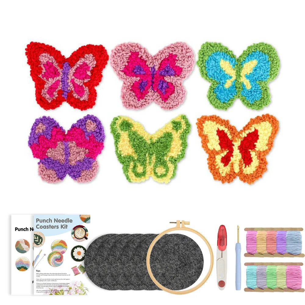 Flower Pattern Punch Needle Coaster Craft Kit for Beginners Tufted Mug Rugs and Creative Gifts