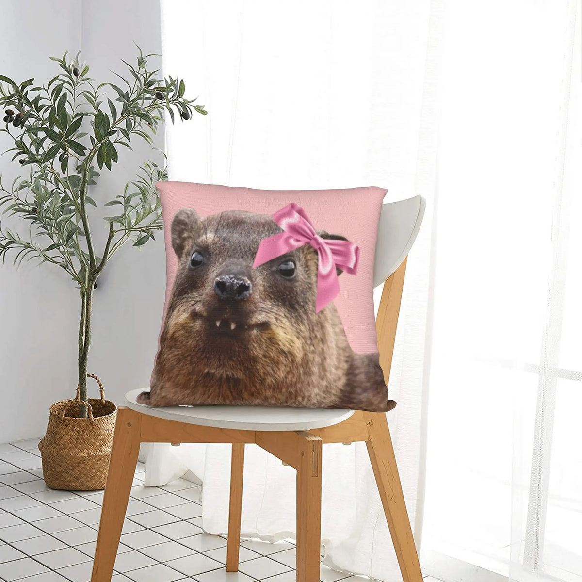 Bow-Tied Rock Hyrax Printed Pillow Cover