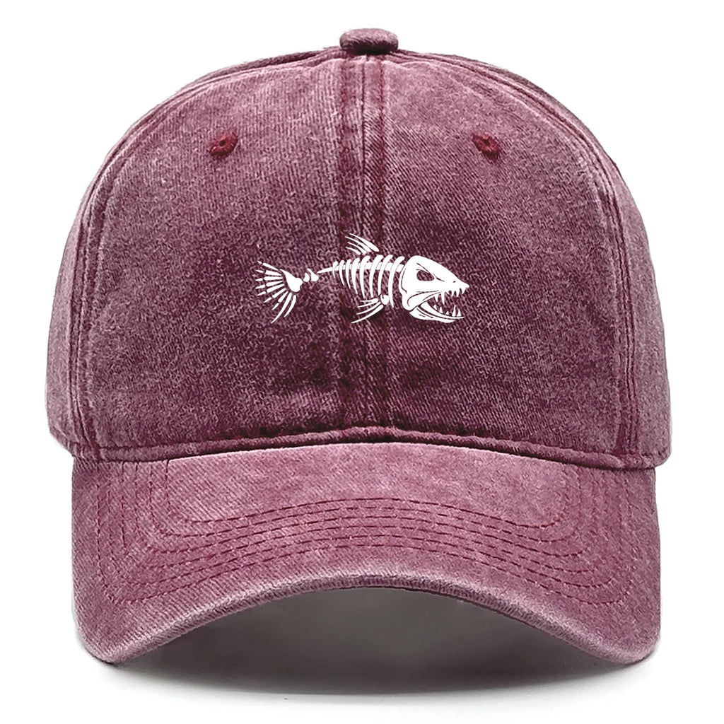 Vintage Washed Fish Skeleton Baseball Cap | Distressed Unisex Snapback Trucker Hat
