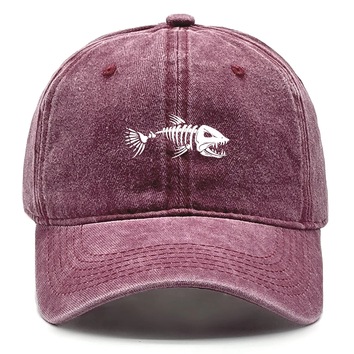 Vintage Washed Fish Skeleton Baseball Cap | Distressed Unisex Snapback Trucker Hat
