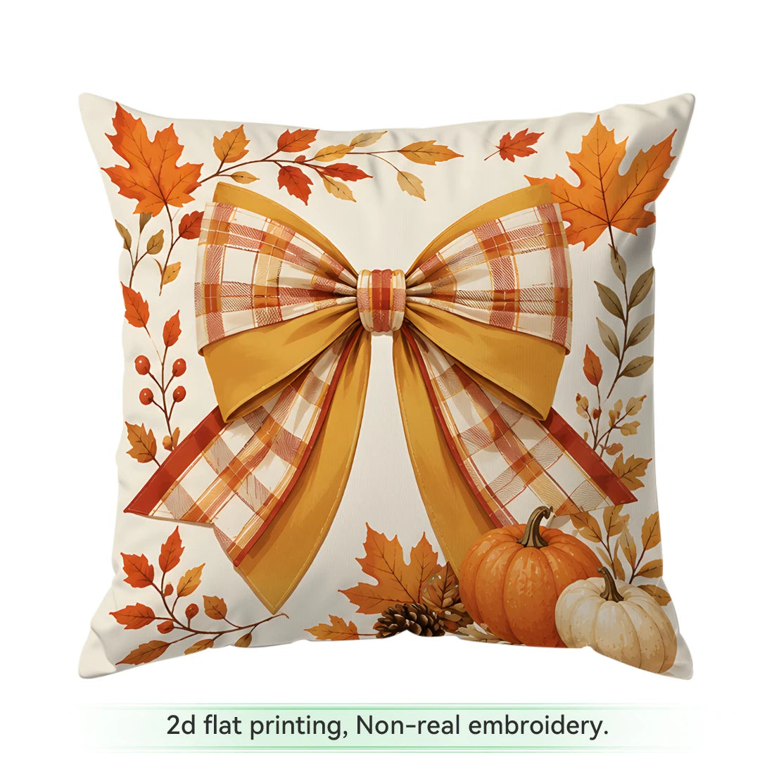 Autumn Ribbon Bow Printed Pillow Covers – 45 × 45 cm