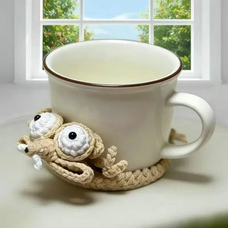 Handmade Animal Crochet Cotton Drink Coaster, Playful Cup Mat for Coffee Table, Desk and Cozy Home Decor