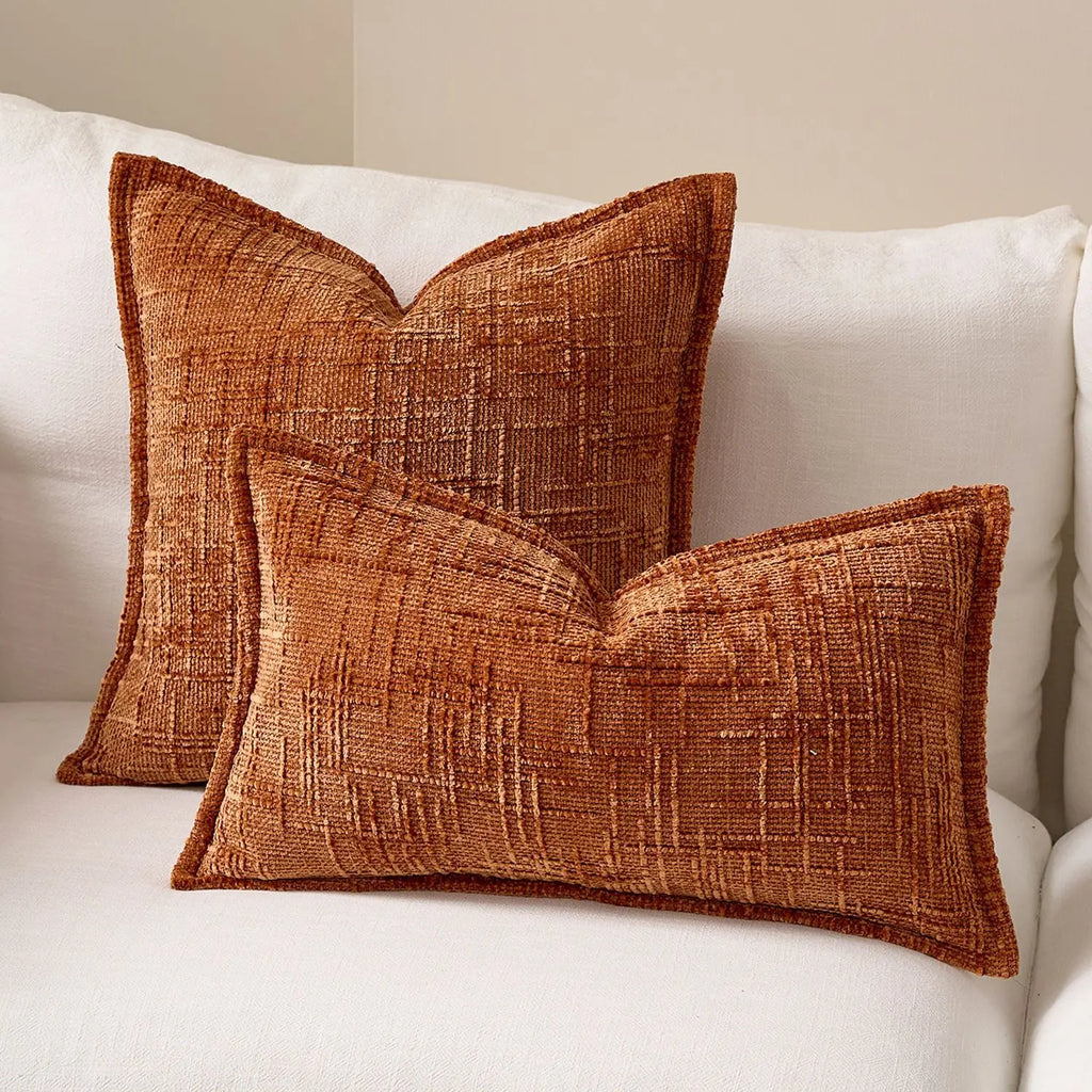 Woven Thick Solid Cushion Cover, Chenille, Ivory, Camel, Pink, Burnt Orange, Mustard Yellow, 45x45cm, 50x50cm, Home Sofa Decor