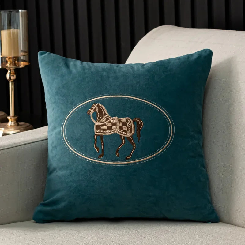 Heritage Equestrian Embroidered Cushion Cover – 18 × 18 in