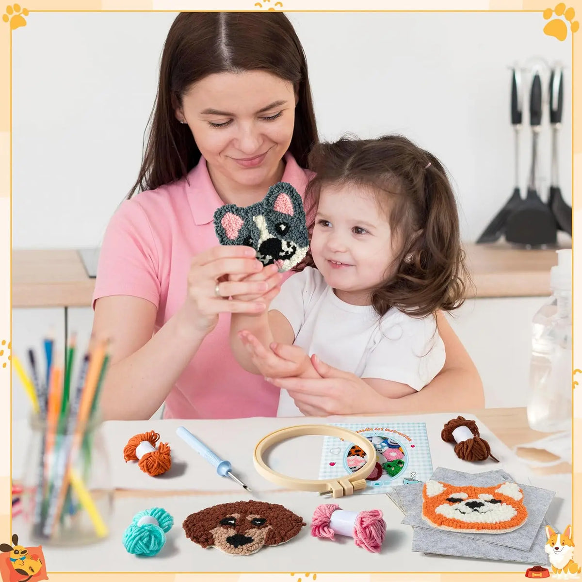 Cat Punch Needle Coaster Craft Kit for Beginners Handmade Animal Mug Rugs and Creative Gifts