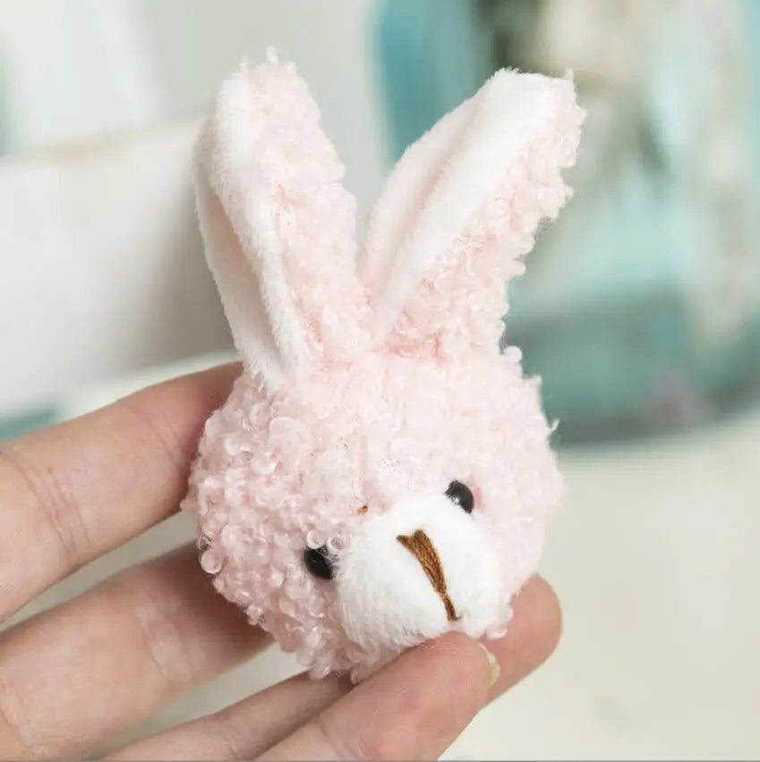 3Pcs/Lots Cartoon Rabbit Head Curly Plush Toys For Birthday Gifts Brooch Bunny  White Mouth Bear Head Stuffed Hair Accessories
