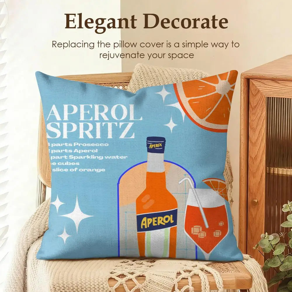 LOGO A-APEROL SPRITZ Cushion Cover Natural Linen Organic Fabric Double-Sided Printing Sofa Home Decor Gift Pillow Case