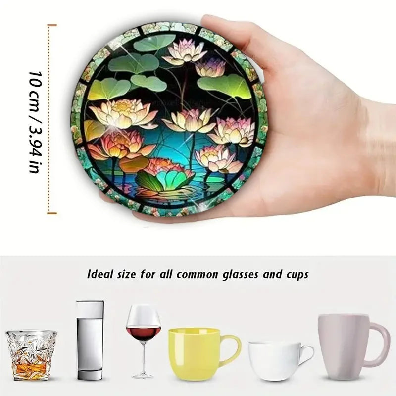 Floral Wooden Drink Coaster Set for Coffee Tables Cafe Style Kitchen Decor and Everyday Entertaining