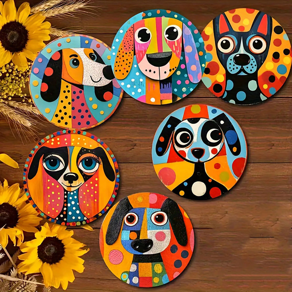 Wooden Drink Coasters, Set of 6 Decorative Cup Mats for Coffee Tables, Dining Rooms and Everyday Hosting