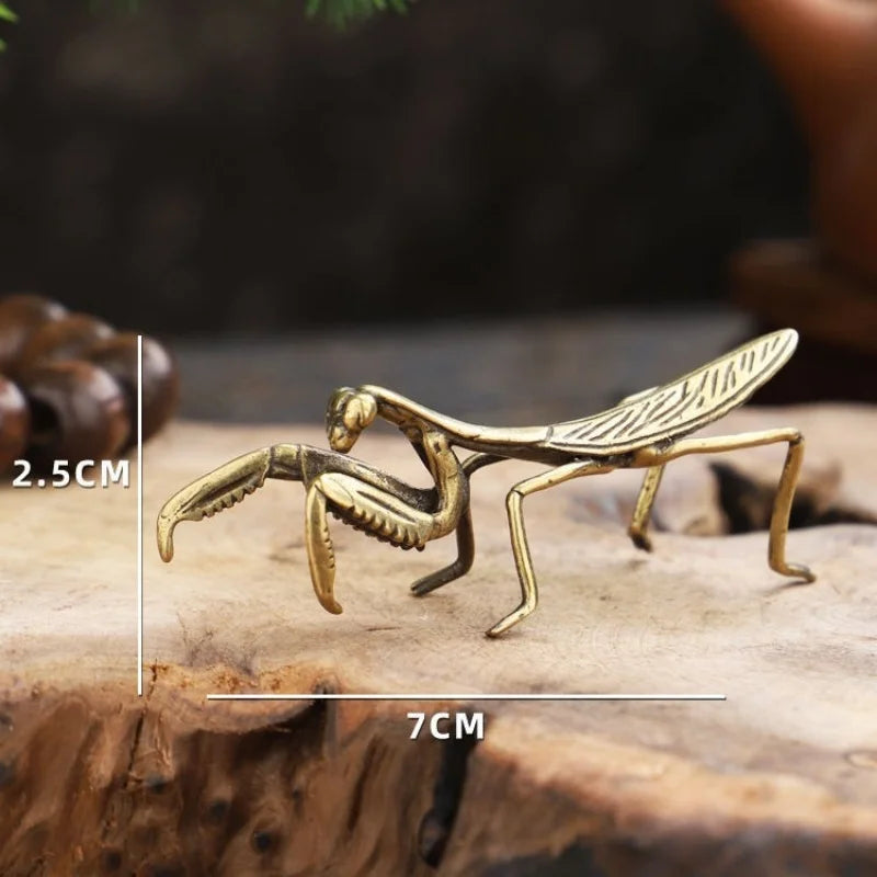 Mini Insect Desk Figurine, Gold-Tone or Black Mantis and Dragonfly Sculpture for Bookshelves, Home Office and Nature-Inspired Decor