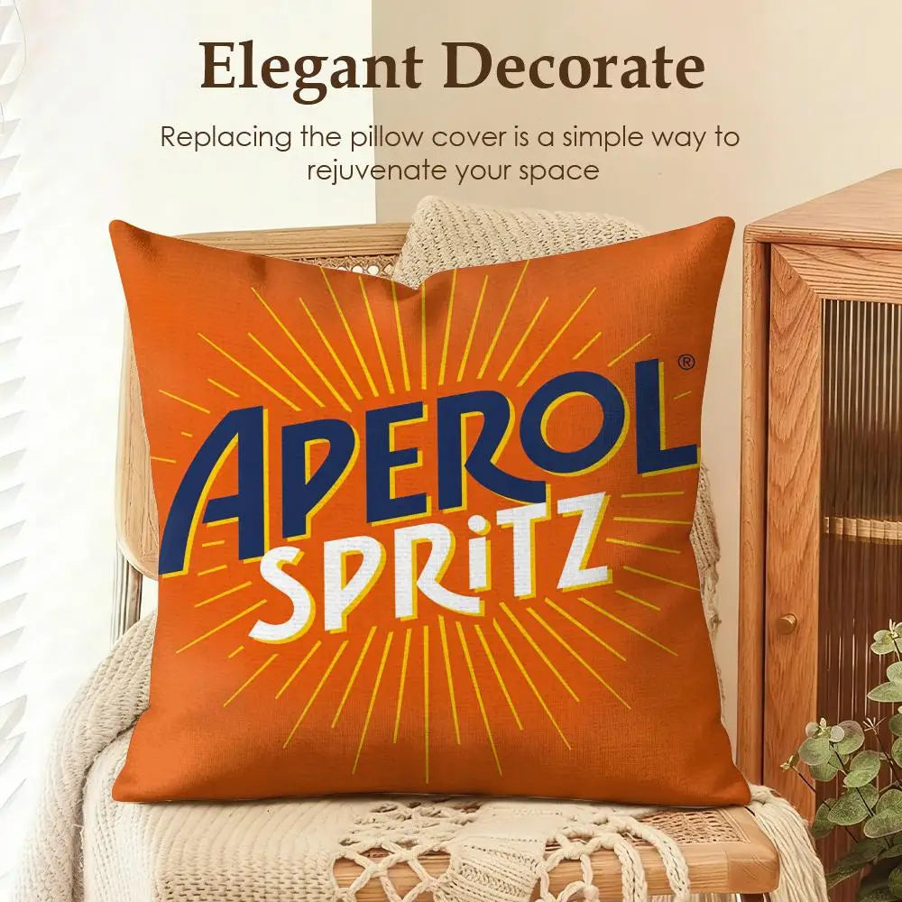 LOGO A-APEROL SPRITZ Cushion Cover Natural Linen Organic Fabric Double-Sided Printing Sofa Home Decor Gift Pillow Case