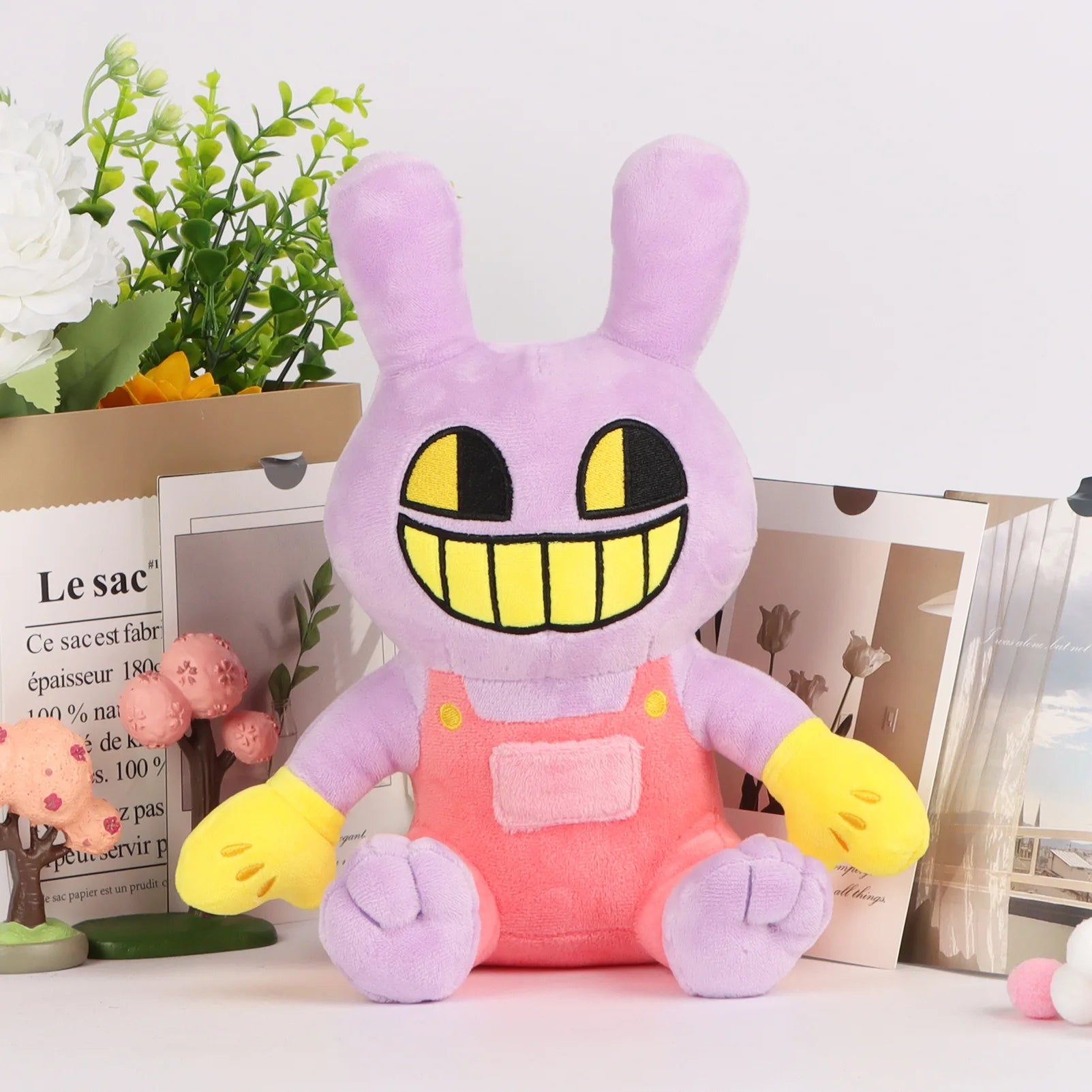 "The Amazing Digital Circus Rabbit Plush - 18cm Soft Lavender Stuffed Bunny with Healing Quotes, Cute Plush Toy for Fans & Gifts"