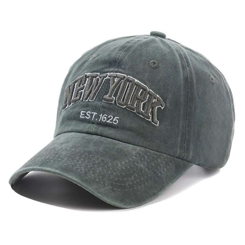 Vintage Washed Cotton Dad Hat – Unisex Distressed "New York" Embroidered Baseball Cap