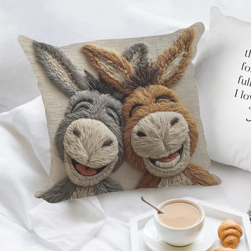 Storybook Animal Stitch-Effect Printed Pillow Cover