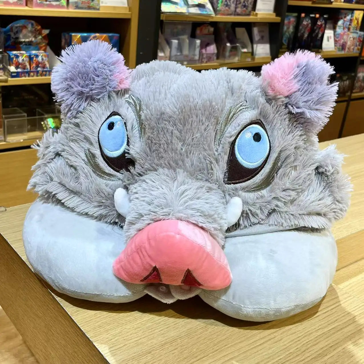 Cute Cartoon Demon Slayer Plush U-shaped Pillow Hashibira Inosuke Pig Head Hat Kawaii Cosplay Props Plush Hat Travel Neck Pillow