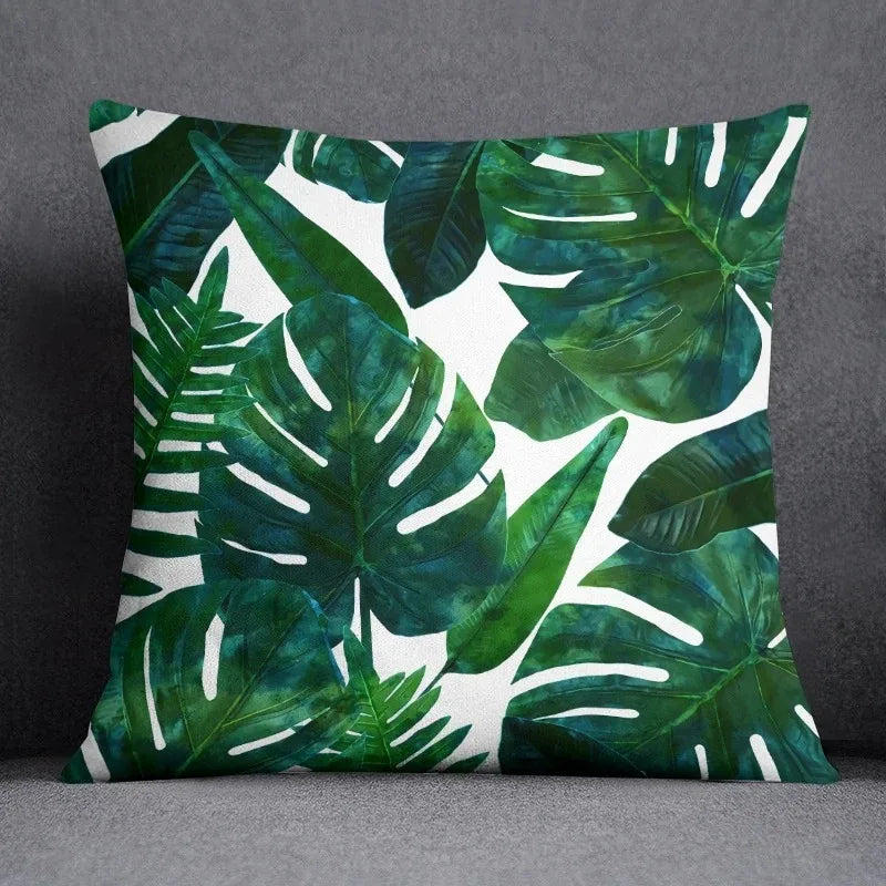 Modern Green Leaf Series Double Sided Pillowcase, Nature Style Decorative Cushion Cover for Sofa, Insert Not Included