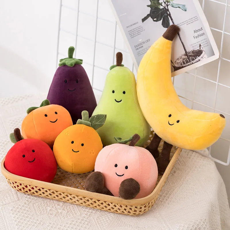 Kawaii Cartoon Fruit Series Plush Doll Cute Vegetable Corn Eggplant Pitaya Peach Pear Banana Watermelon Plush Toy Home Decor