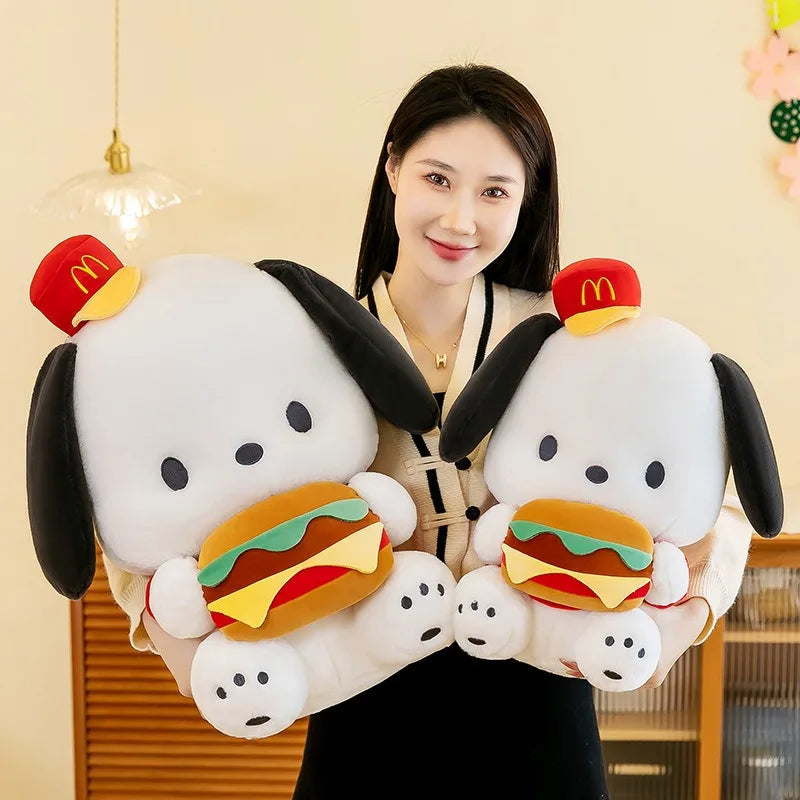 34cm Sanrio Burger Pacha Dog Doll Plush Toy Scratchy Doll Doll Throw Pillow Accompanying Cute Girl's Birthday Gift
