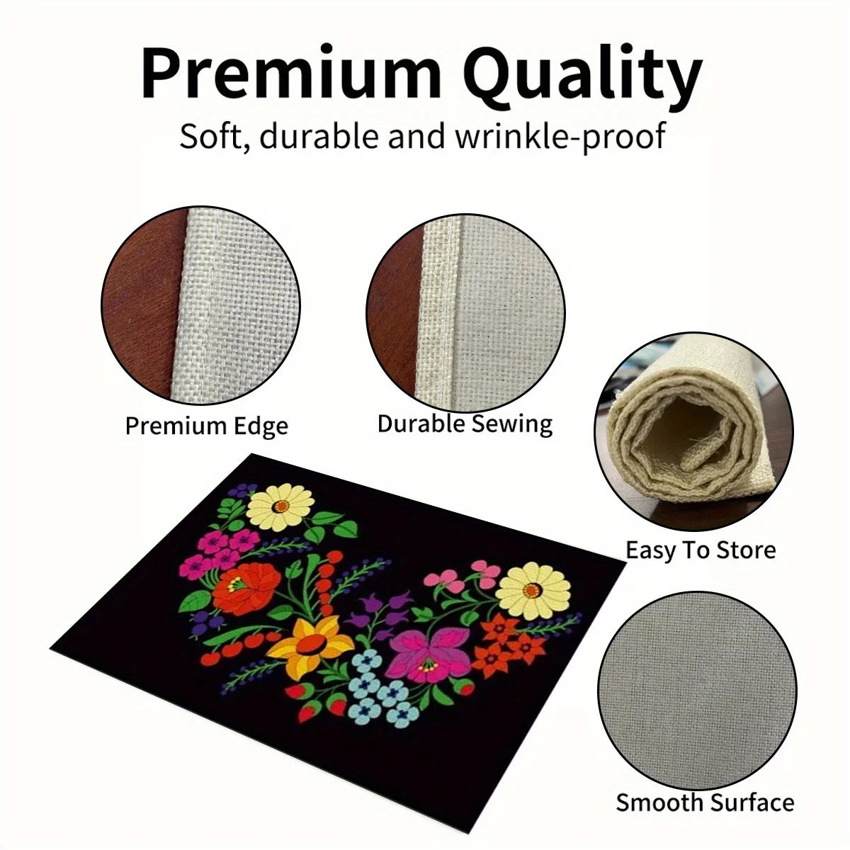Colorful Floral Embroidered Table Mat Set for Dining Tables Boho Kitchen and Party Decor