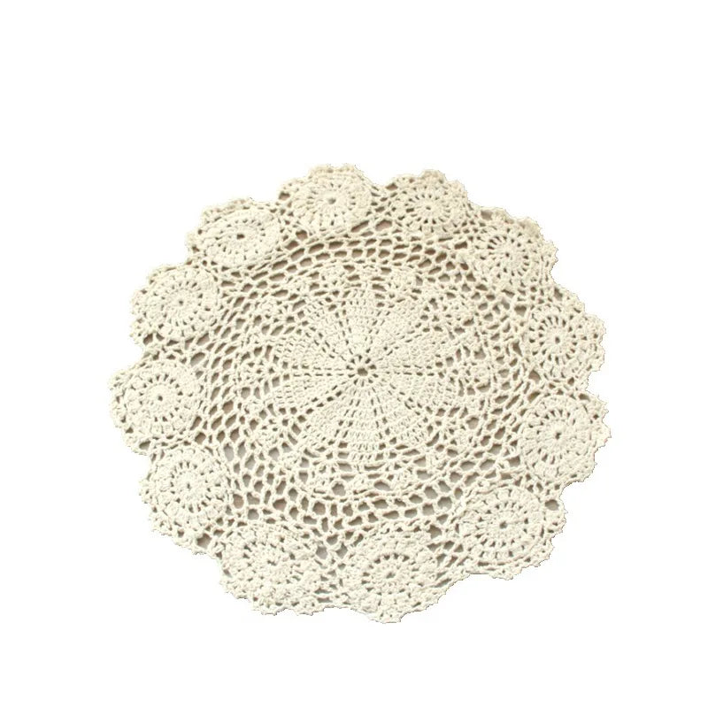 Hand Crocheted Cotton Lace Table Mat | Vintage Round Doily in Beige or White for Coffee Cups and Dining Decor
