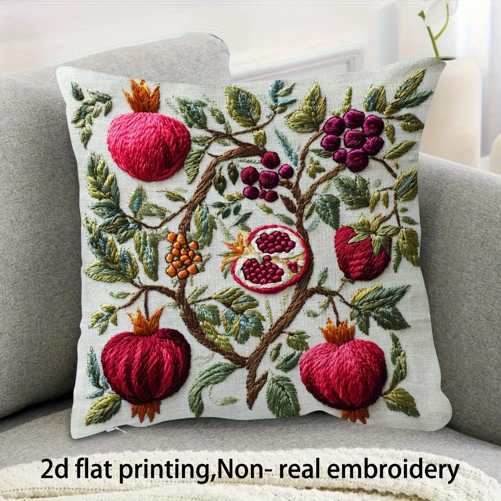 Botanical Stitch-Effect Printed Pillow Cover