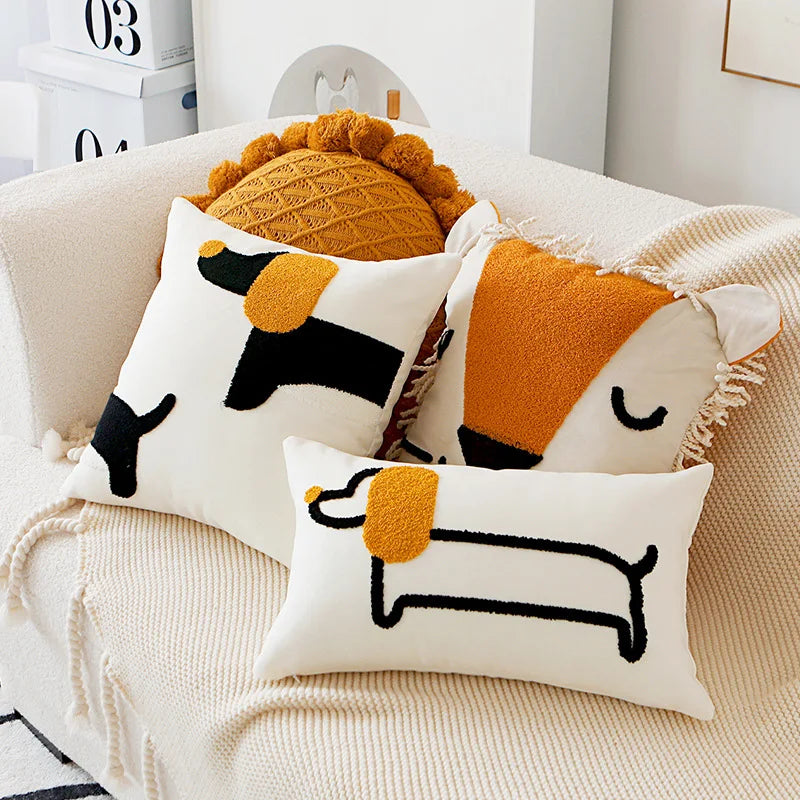 Playful Pup Embroidered Pillow Cover – Square & Lumbar