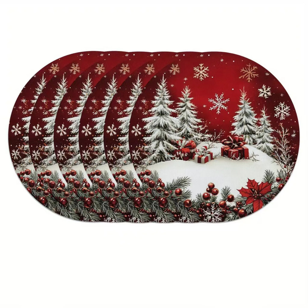 Winter Snowflake Round Placemats Set of 6, 38 cm Seasonal Table Mats for Cozy Christmas Dinners and Holiday Gatherings