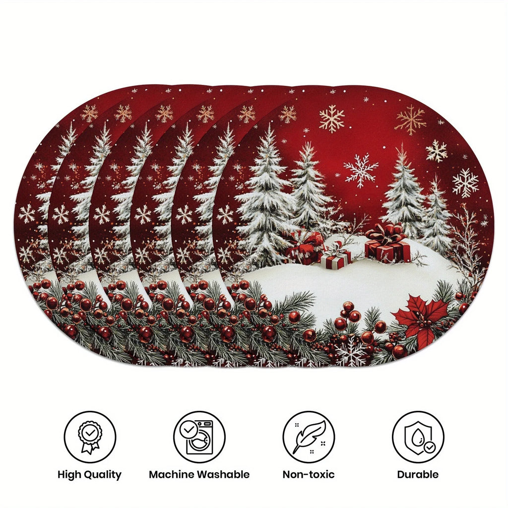 Winter Snowflake Round Placemats Set of 6, 38 cm Seasonal Table Mats for Cozy Christmas Dinners and Holiday Gatherings