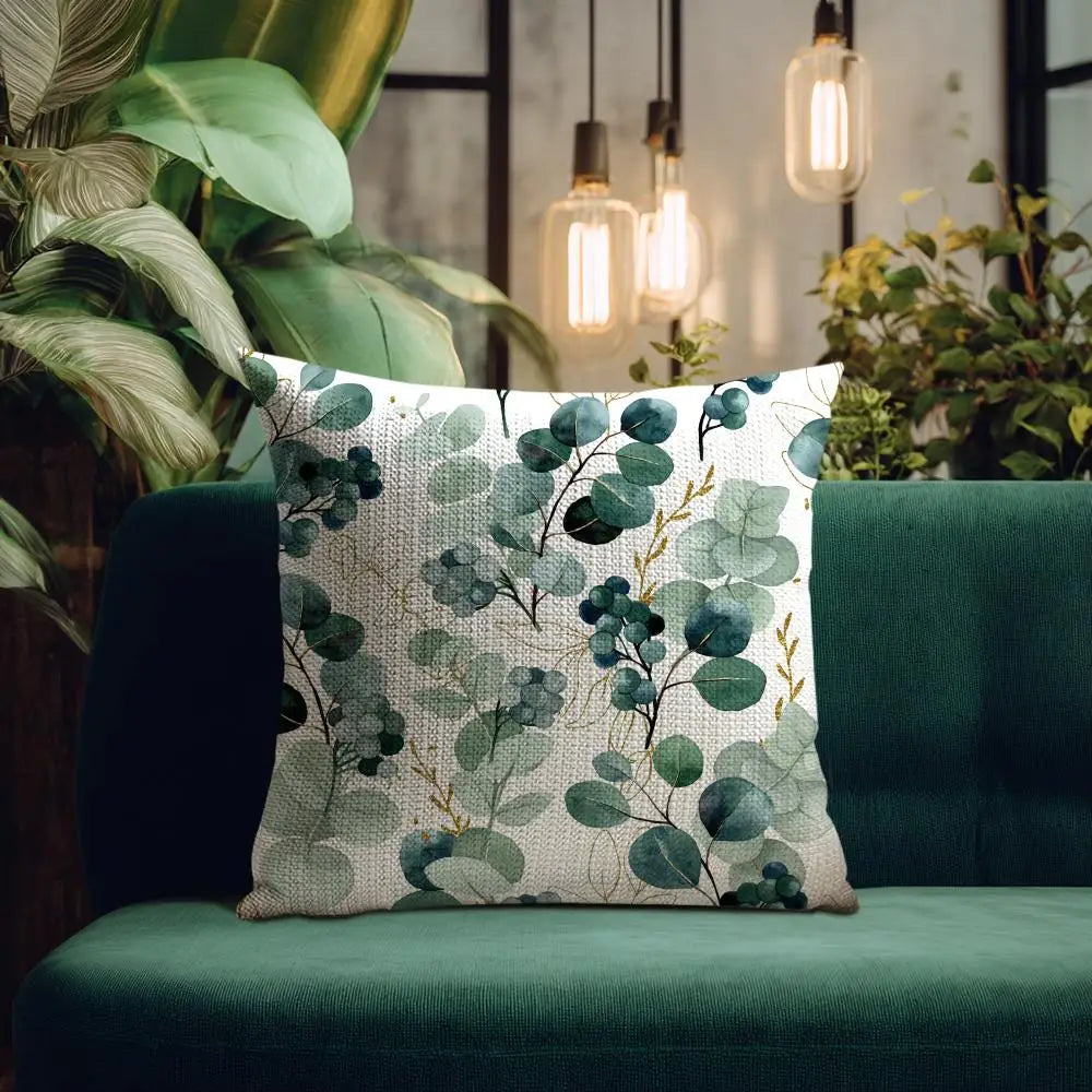 Watercolor Eucalyptus Botanical Pillow Cover – Sage Green