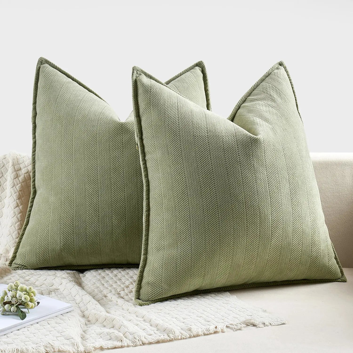 Pack of 2 Pillow Covers Soft Chenille Luxurious Couch Throw Pillows Farmhouse Cushion Covers with Elegant Design for Home Decor