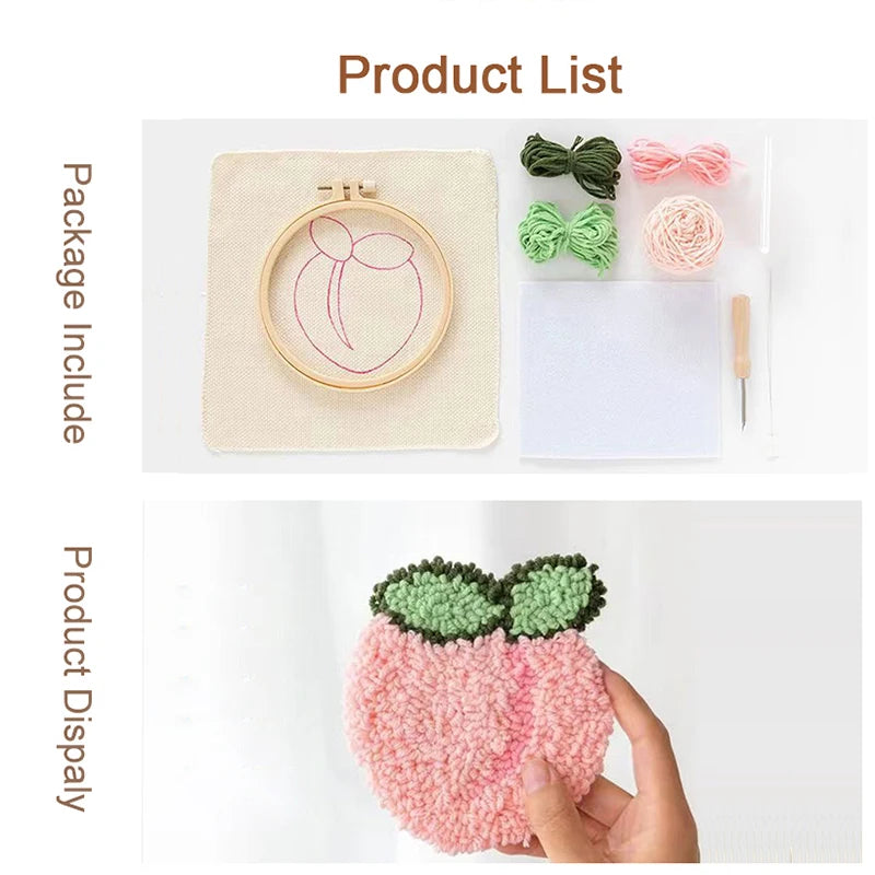 Floral Punch Needle Coaster Craft Kit for Beginners Handmade Embroidered Mug Rugs and Gifts