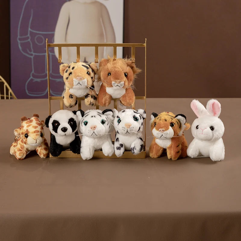 Hot Sale 10cm Mini Forest Animals Stuffed Plush Pendant Toy Lion Tiger Rabbit Deer Panda Doll Keychain For Kid Birthday Gifts