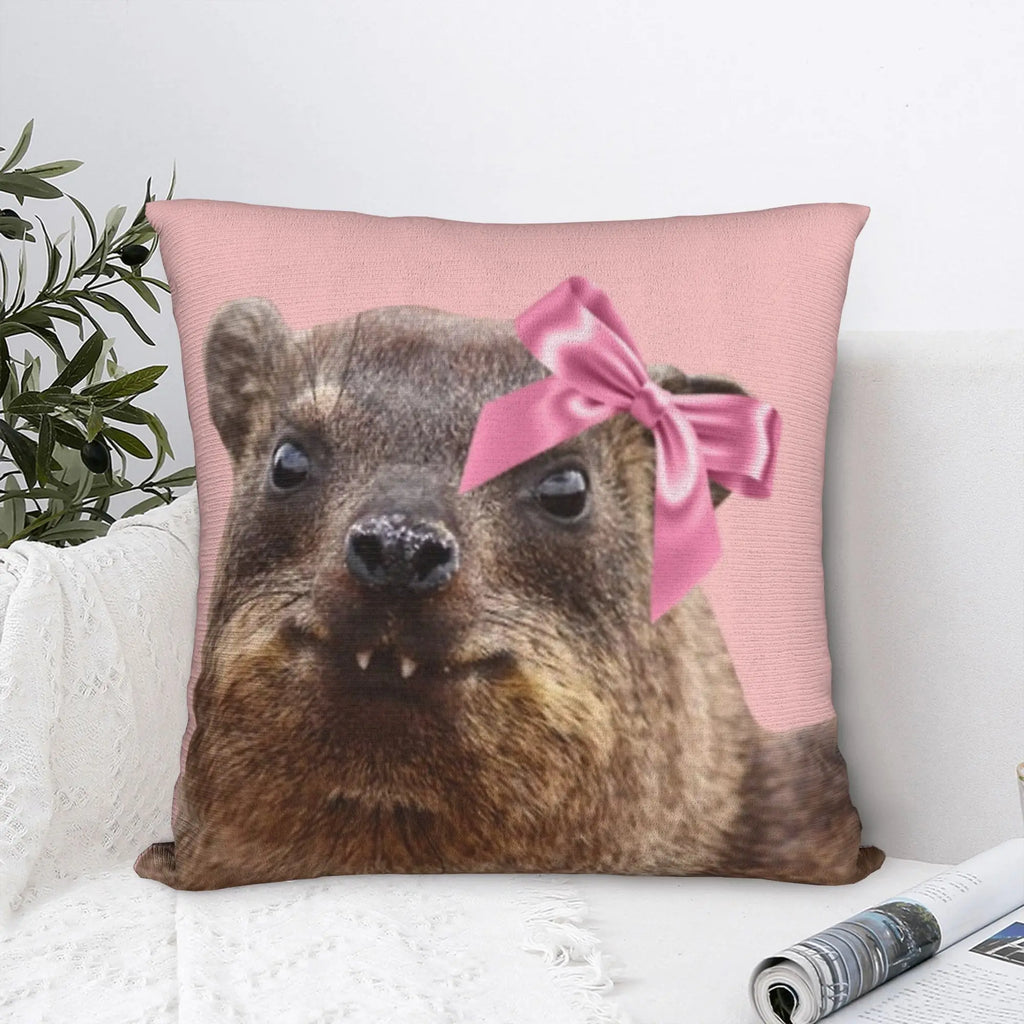 Bow-Tied Rock Hyrax Printed Pillow Cover