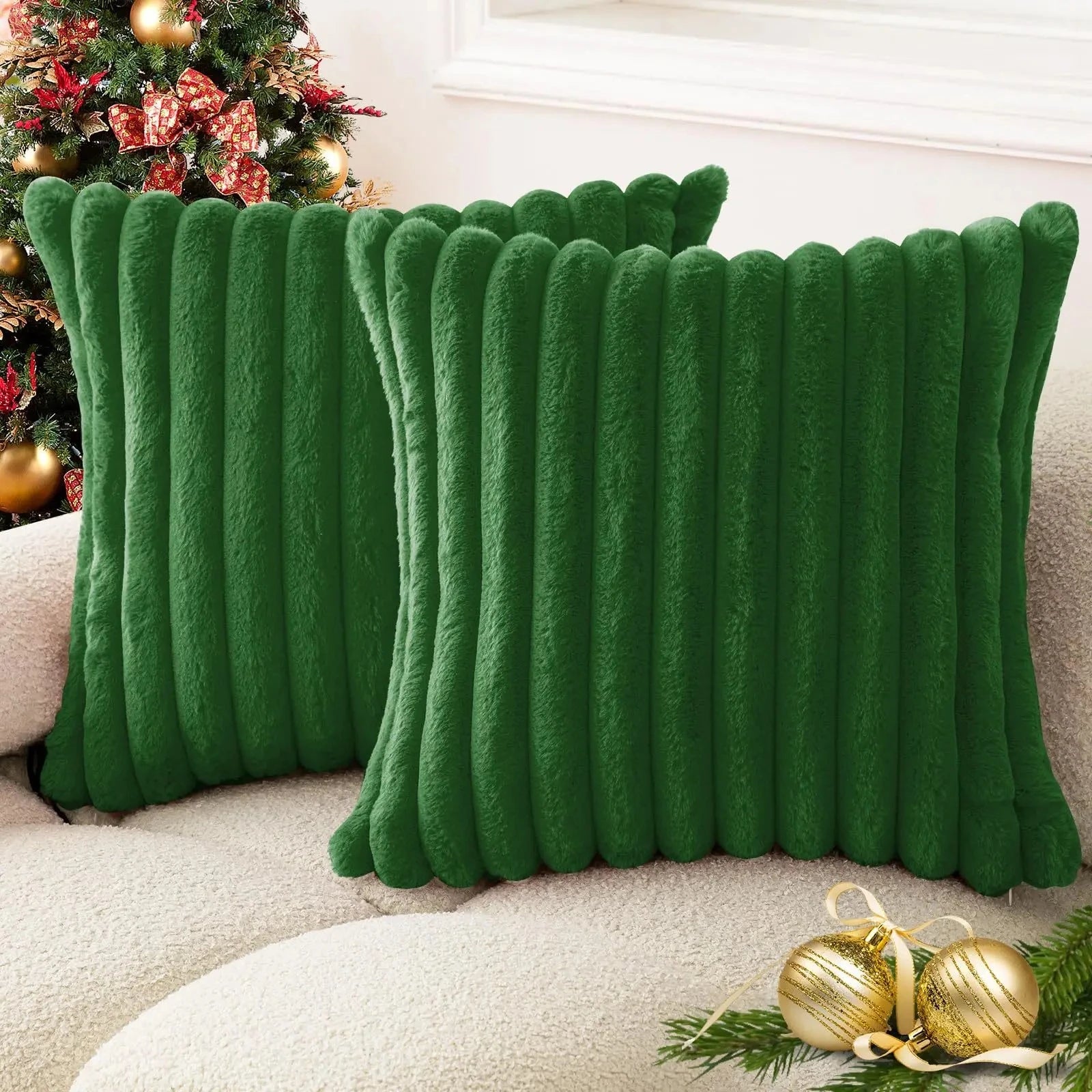 40x40 45x45 Faux Rabbit Fur Square Cushion Cover New Big Thick Striped Super Soft Solid Color Pillow Cover Sofa Decor Pillowcase
