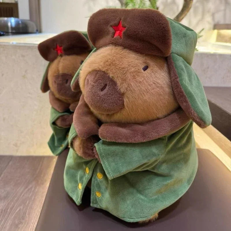 25cm/9.84in Kapibala Capybara Plushie Toy Jacket Military Overcoat Pillow Doll Plush Cute Ornaments Cartoon Valentines Gift