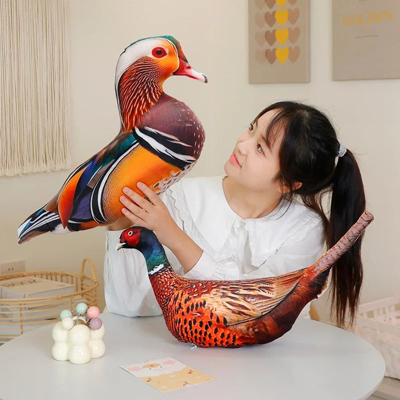 Simulation 3D Bird Plush Toy Stuffed Goose Chicken Rooster Hen Duck Pigeon Dove Parrot Pheasant Mandarin Duck Pillow Cushion