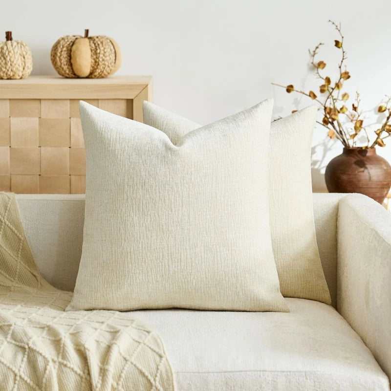 Textured Pleated Chenille Throw Pillow Cover Natural Earth Tone Cushion Case for Sofa Bed Living Room Décor 45x45cm 50x50cm