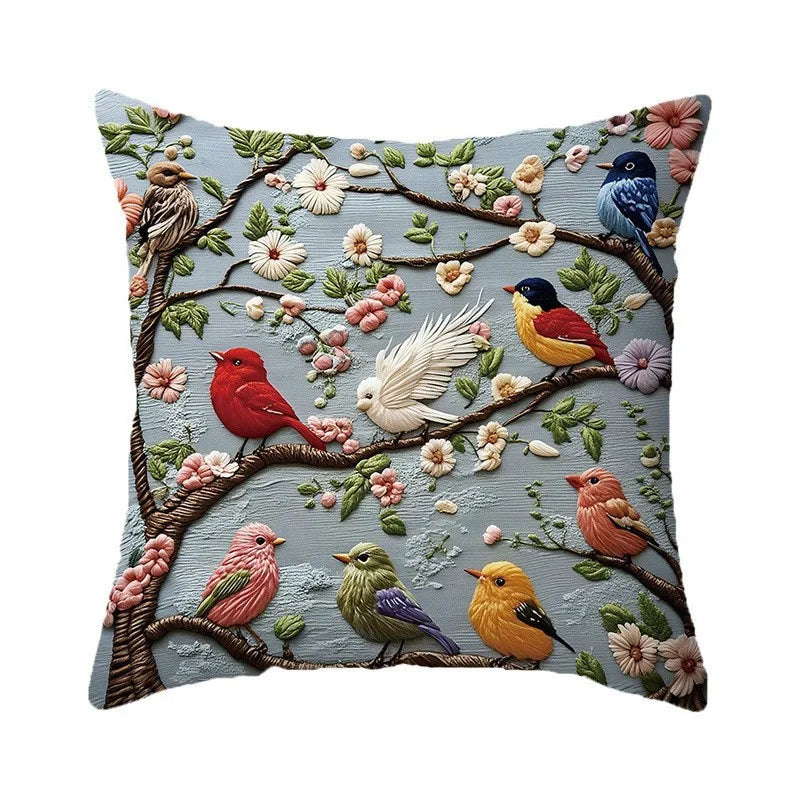 Storybook Animal Stitch-Effect Printed Pillow Cover