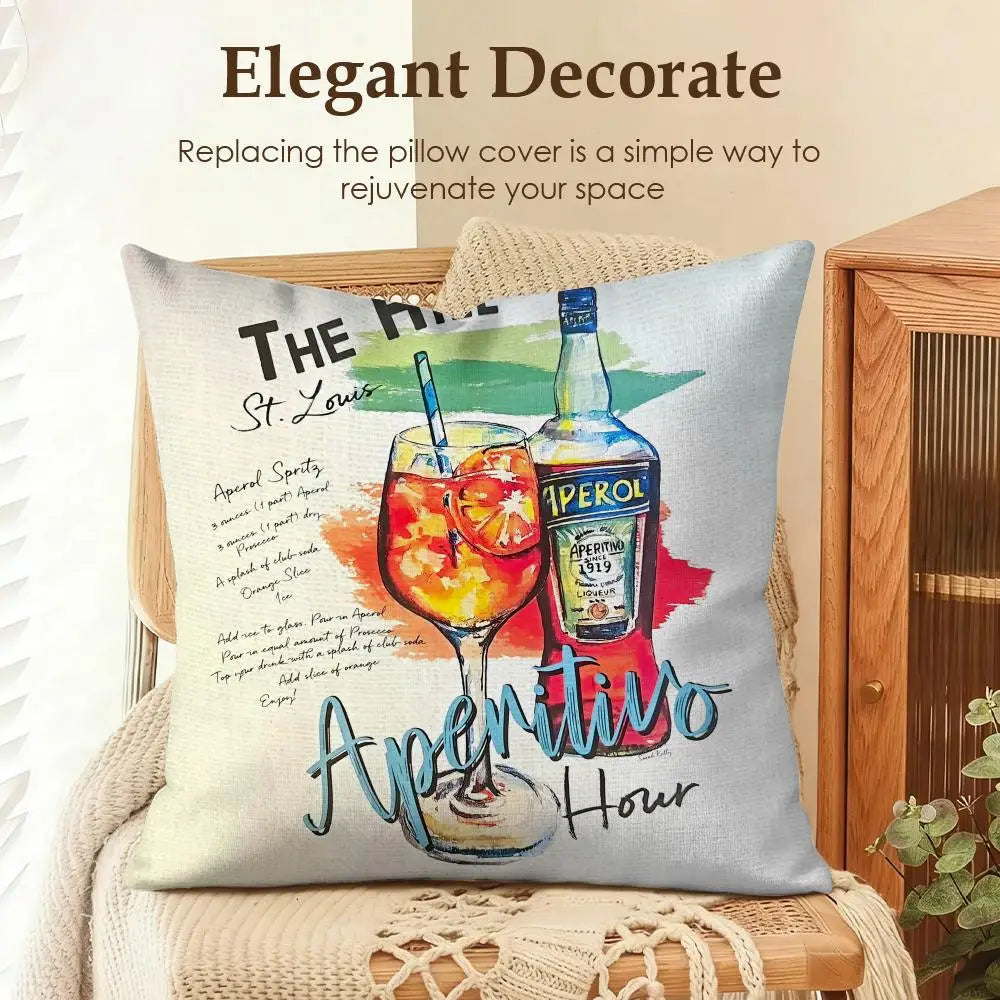 LOGO A-APEROL SPRITZ Cushion Cover Natural Linen Organic Fabric Double-Sided Printing Sofa Home Decor Gift Pillow Case