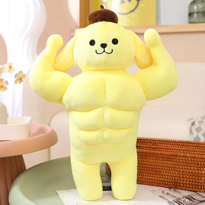 Sanrio Kawaii Hello Kitty Muscle Plush Funny Chest Muscle Abdominal Boyfriend Pillow Pom Pom Purin Doll Plush Christmas Gift