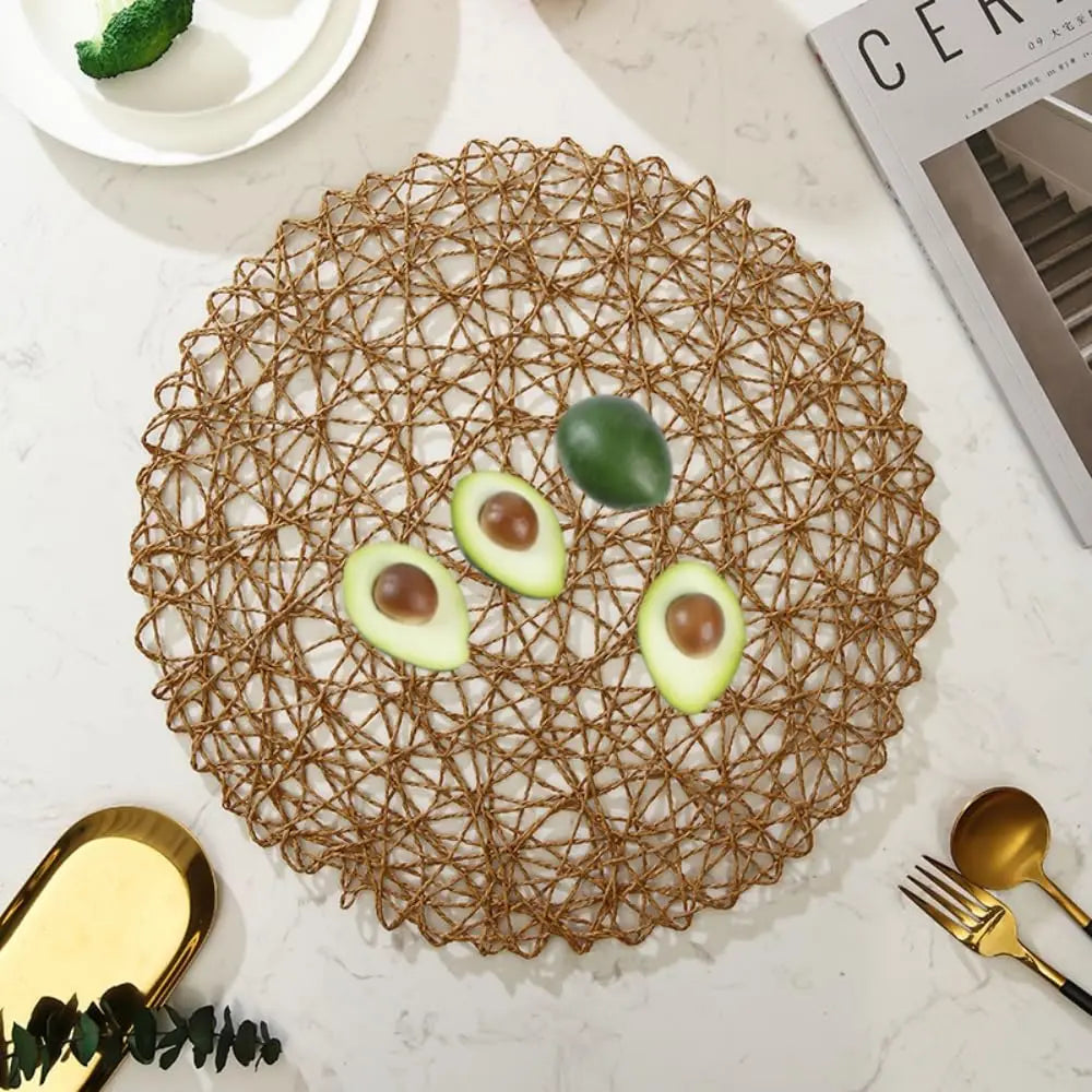 Round Woven Paper Placemats Set of 6, 38 cm Boho Dining Table Mats in Colorful Options for Gatherings and Everyday Decor