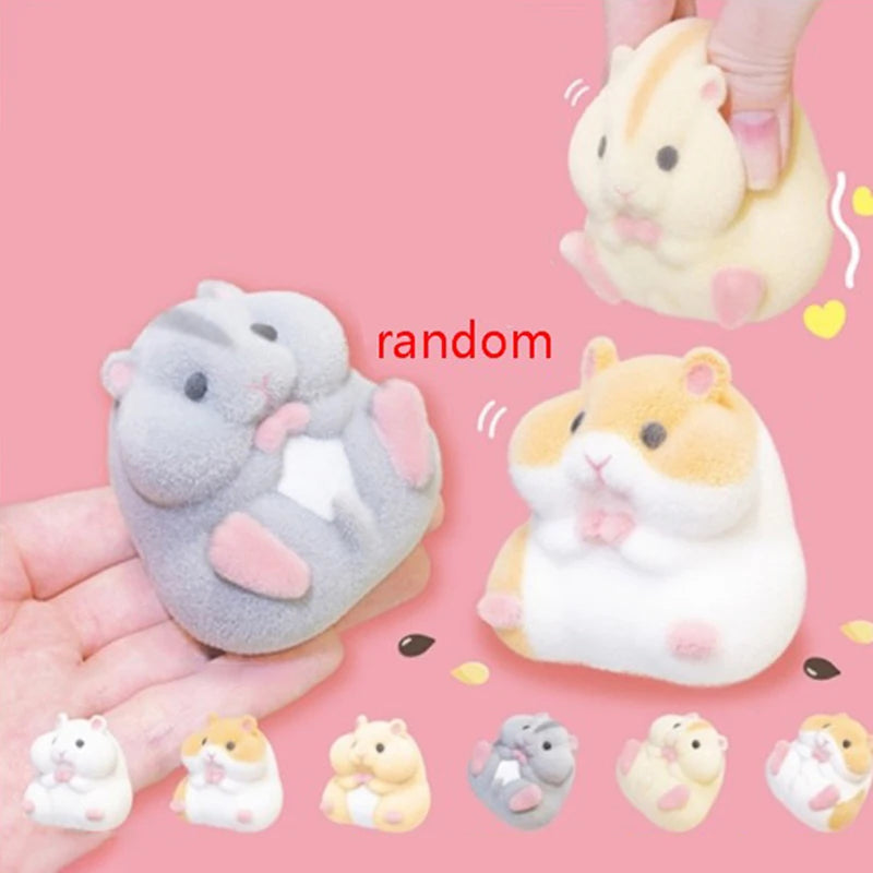 【Random style】Japan Original Capsule Toys Cute Kawaii Fatty Milky Soft Hamster Flocking Plush Dolls Squeeze Stress Relief Toys