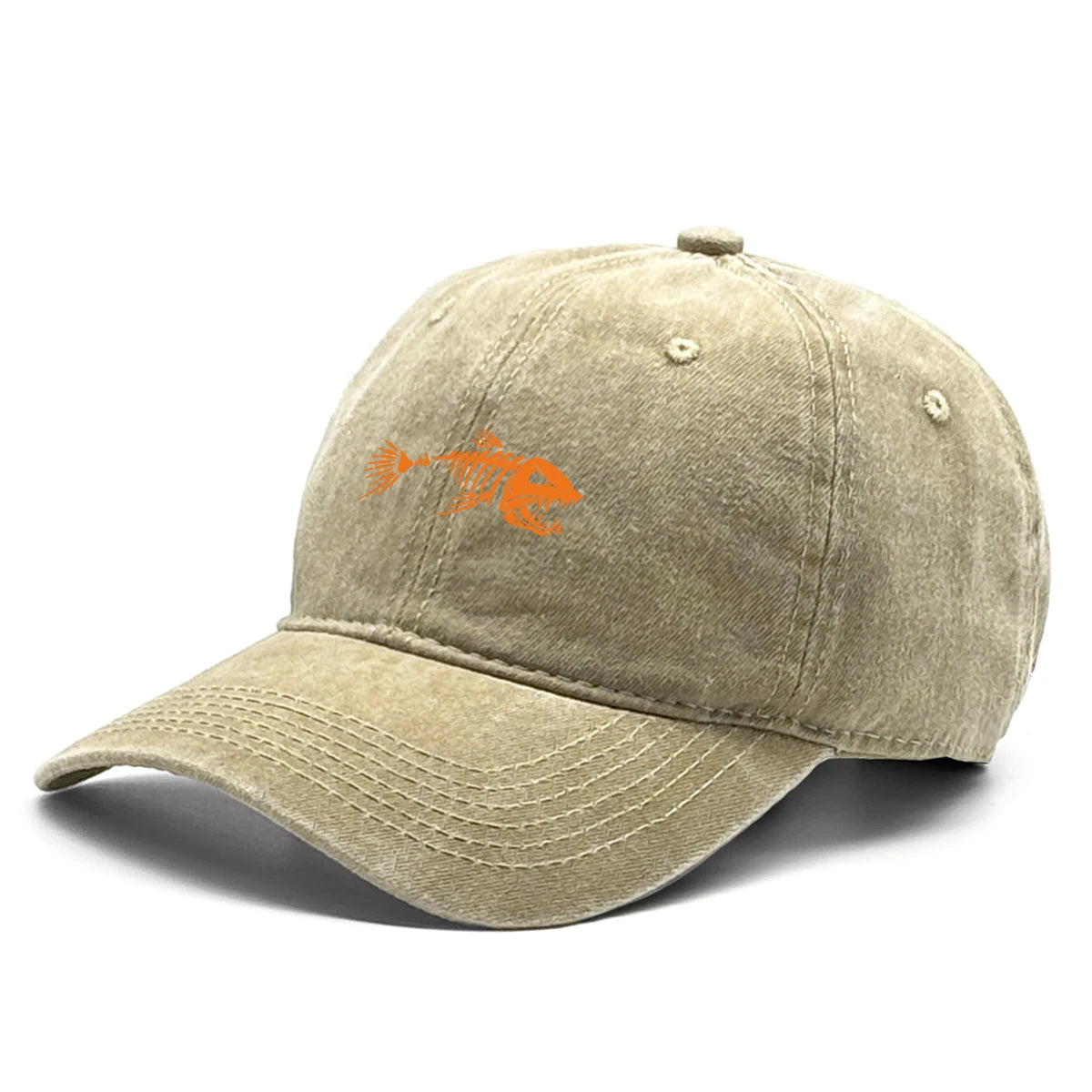 Vintage Washed Fish Skeleton Baseball Cap | Distressed Unisex Snapback Trucker Hat