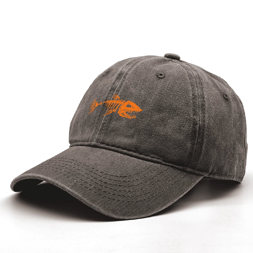 Vintage Washed Fish Skeleton Baseball Cap | Distressed Unisex Snapback Trucker Hat