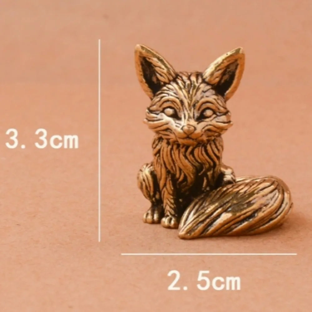 Mini Fox Desk Figurine, Brass-Tone Animal Sculpture in Sitting or Standing Style for Bookshelves, Office Desks and Thoughtful Gifts