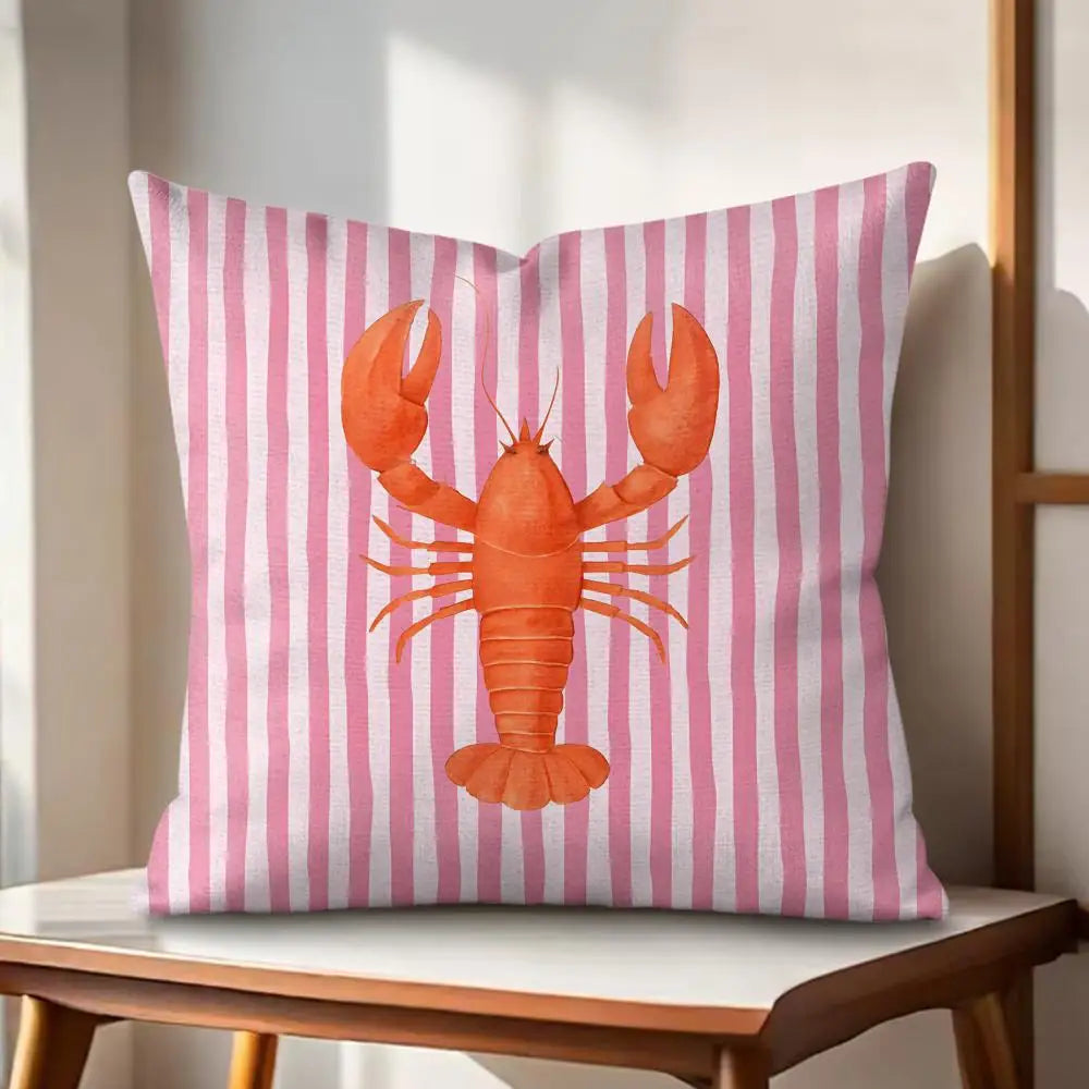 Ocean Life Theme Striped Cushion Cover Organic Linen Pillow Case Double-Sided Print Cushion Cover for Sofa Home Decor Gift