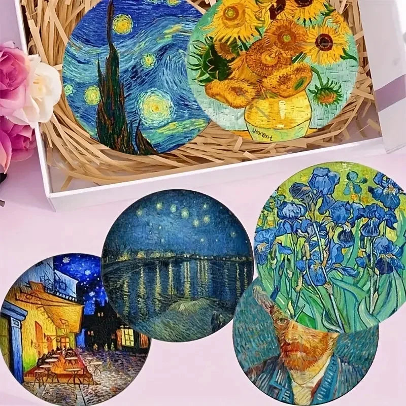 Whimsical Floral Wooden Drink Coaster Set of 6 for Coffee Tables Colorful Kitchen Decor and Gift Giving