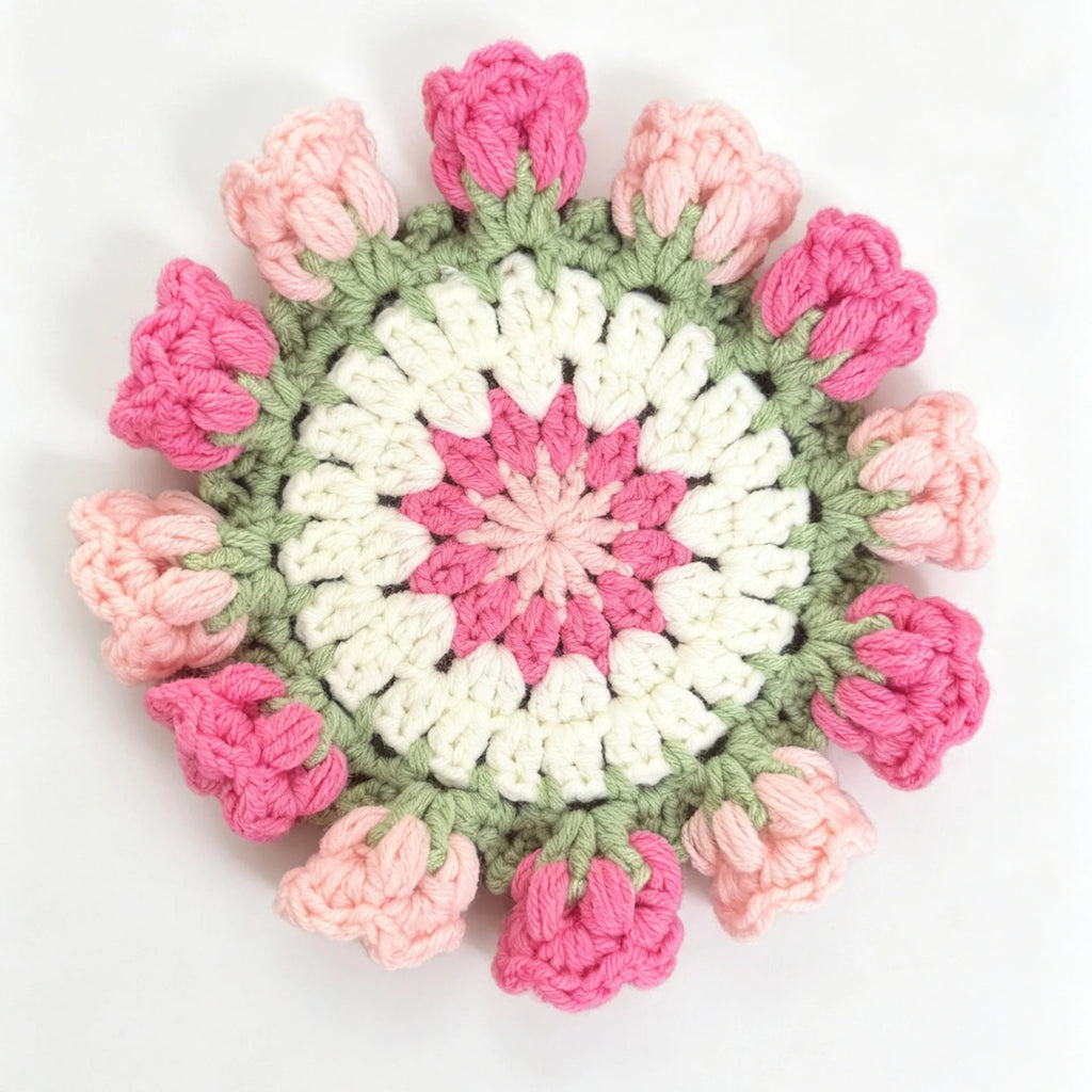 Bellflower Crochet Style Drink Coaster for Coffee Tables Kitchen Decor and Thoughtful Gifts